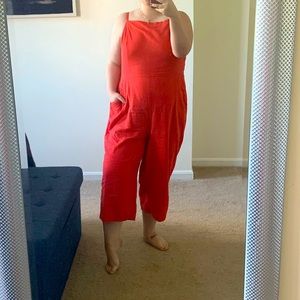 Red wide leg jumpsuit
